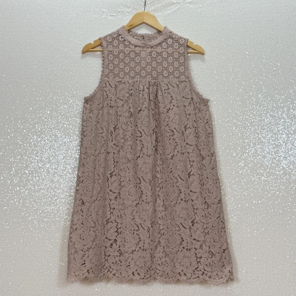 Xhilaration Lace Sleeveless Dress XL Taupe Blush Floral Crochet Mock Neck Boho